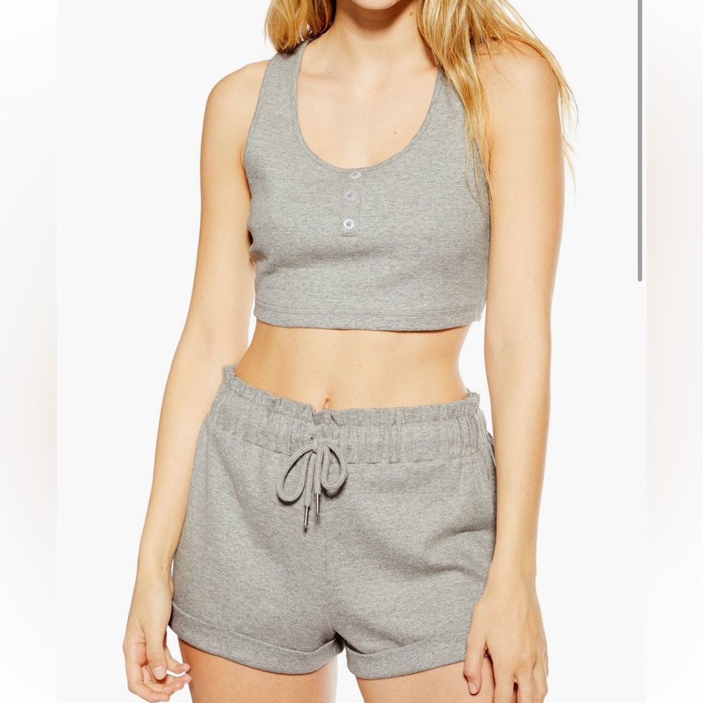 Gray SET Drawstring Scoop Waist Women’s Shorts & Crop Top